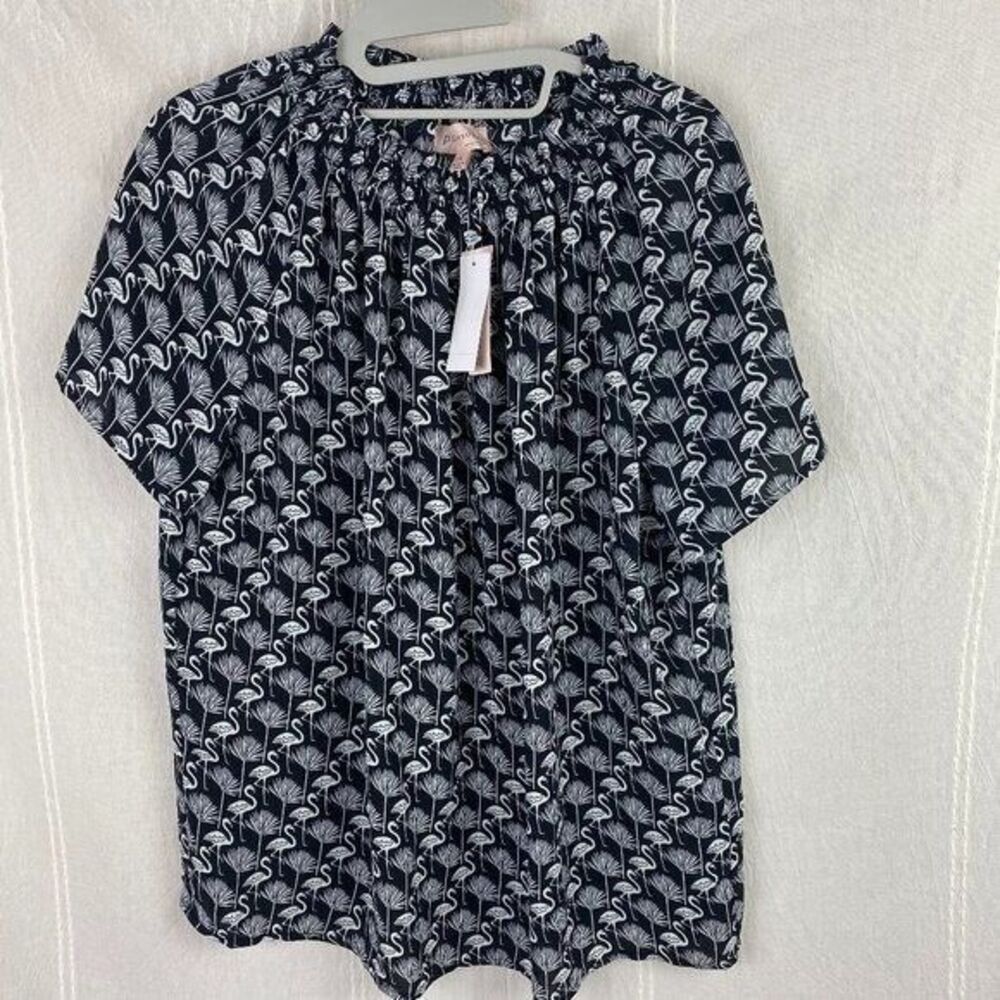 Philosophy Black & White Flamingo Patterned Top Blouse Short Sleeve Small